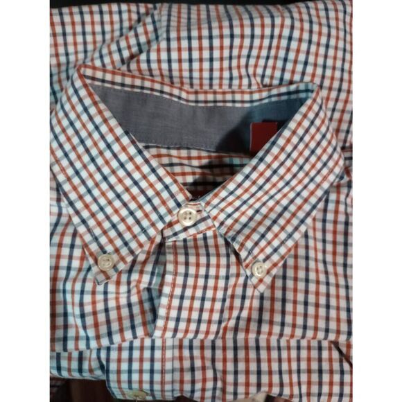 Izod Shirt Men's Small Navy Orange Button Front Long Sleeve Front Pocket‎ Preppy - Picture 5 of 9